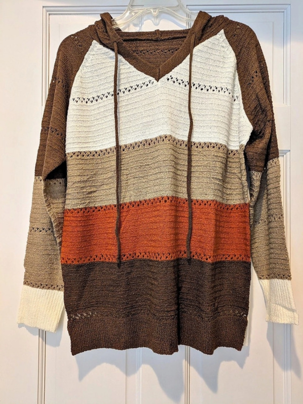 Color Block Hooded Sweater in Brown & Orange Large NWOT